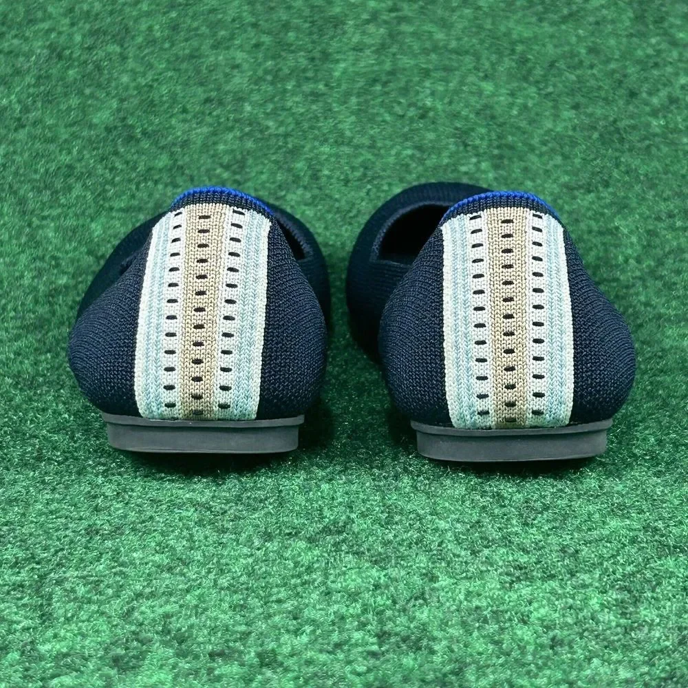Rothy's The Square Knit Flats Women 7 Navy Blue Ballets Shoe Striped Heel Detail